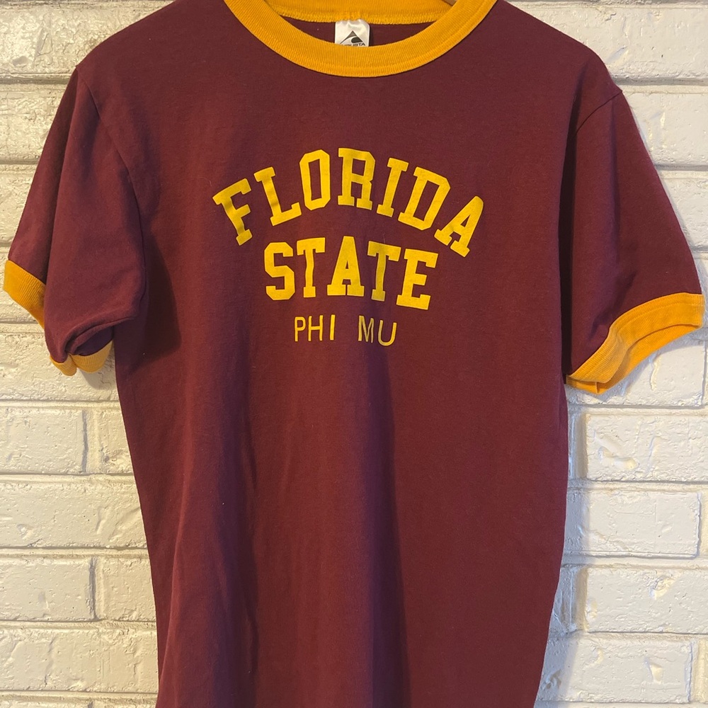 Florida State Phi Mu Garnet and Gold Ringer Tee